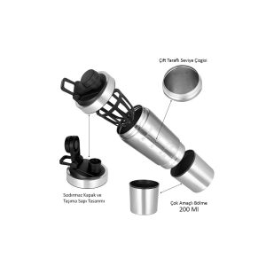 Promosyon Çelik SHAKER Sporcu Suluğu Protein Shaker ve Smoothie Matarası ( 700 ml ) - 1071